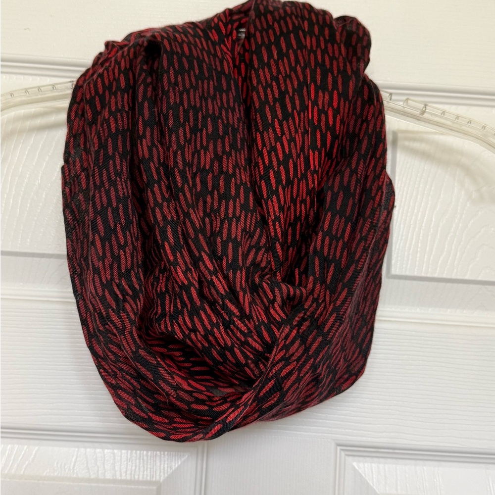 Calvin Klein Red and Black Patterned Infinity Scarf